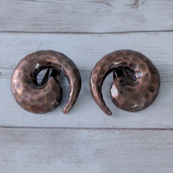 Vintage Clip On Earrings Very Large Brown Statement Metal - Picture 2 of 5